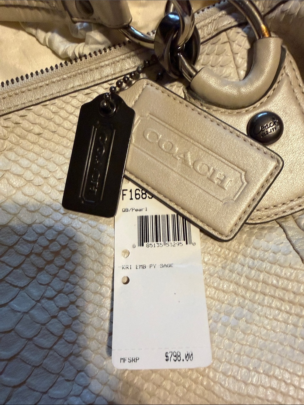Coach Cream Python-Embossed Leather Shoulder Bag - Picture 6 of 9